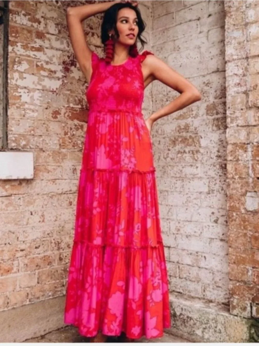 Anthropologie Abel The Label Maxi Dress Sz XSmall Angelica Tiered Ruffle Cottage - Picture 1 of 12